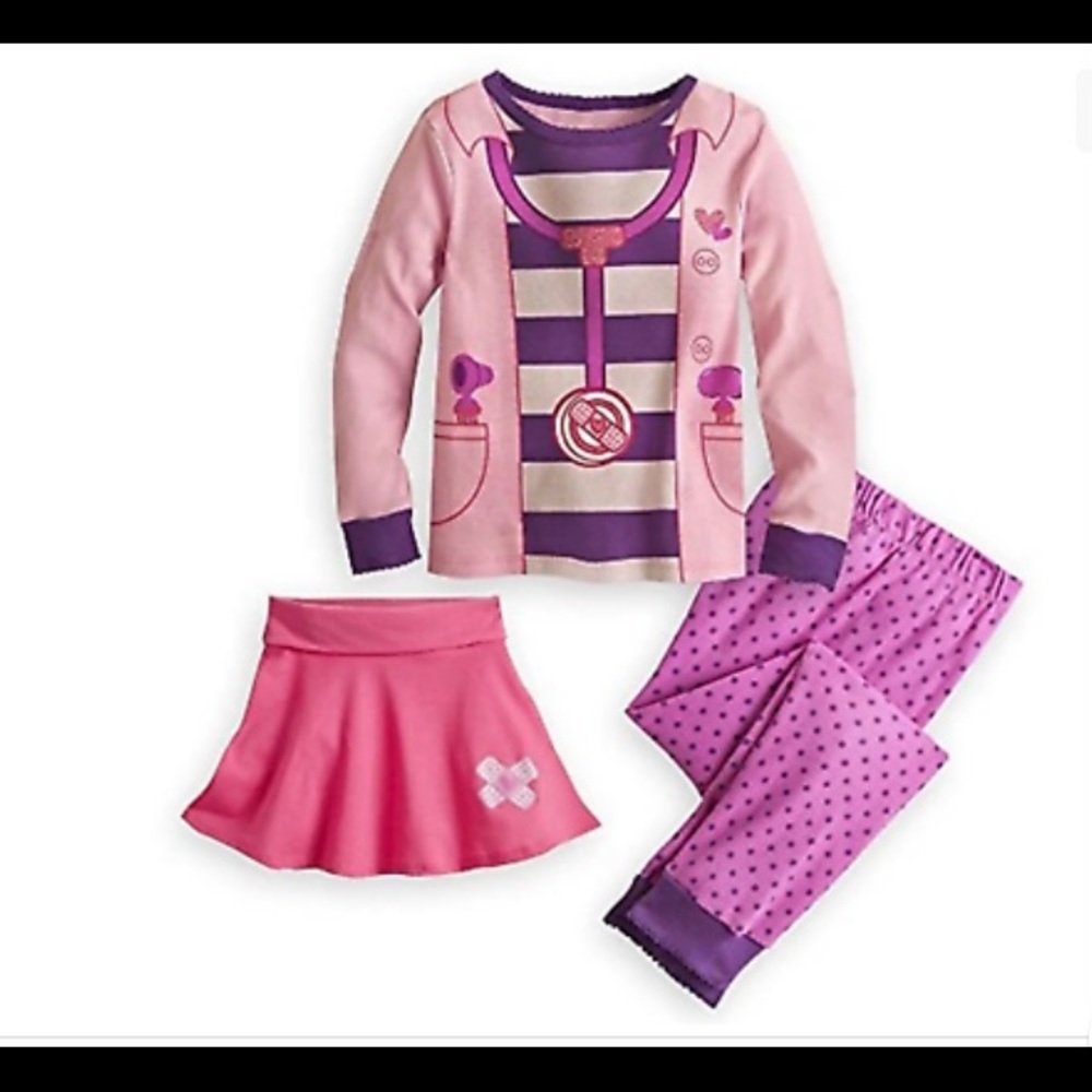 Disney Doc McStuffins pajama set. Comes with top, pants and skirt
